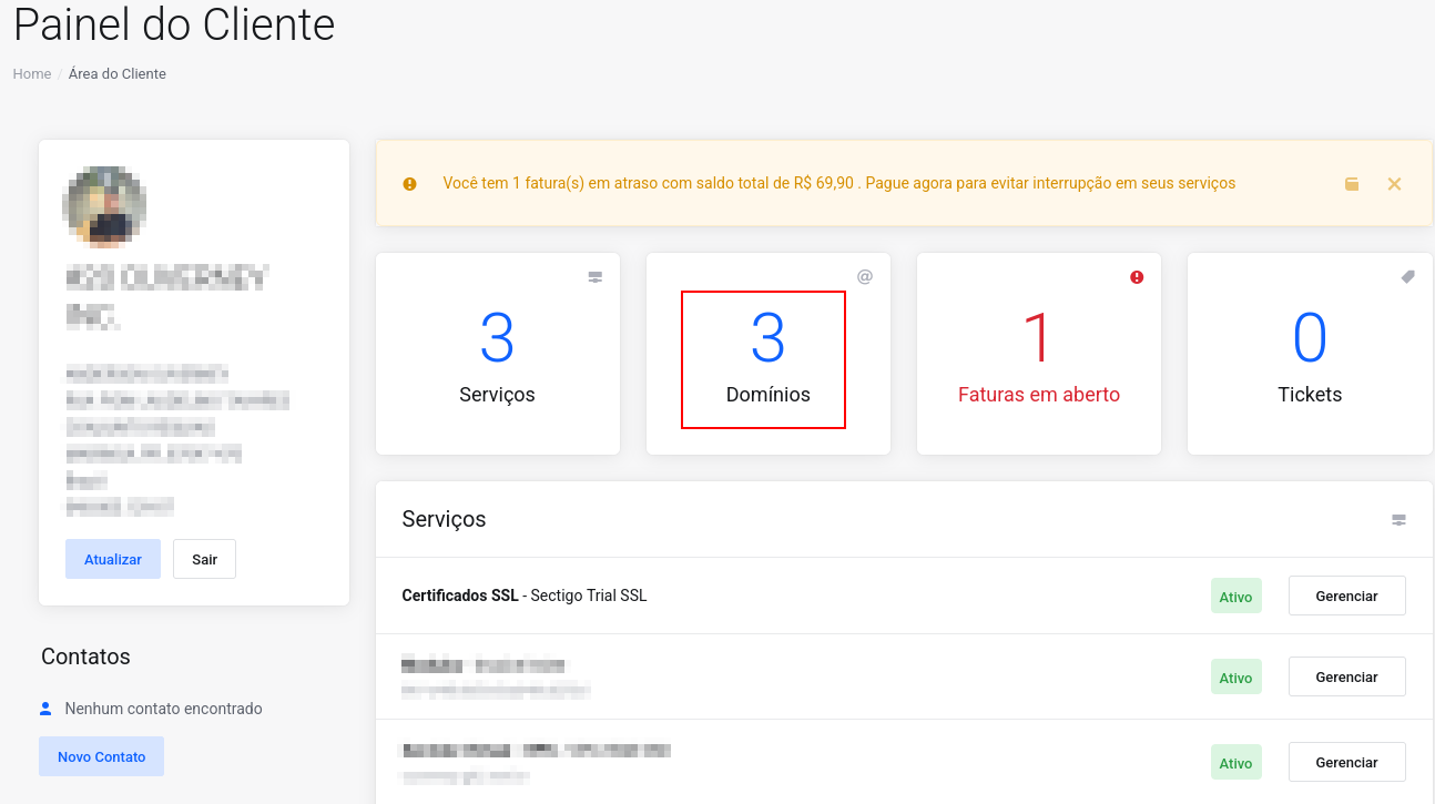 Tela de login da área do cliente